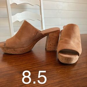 Tan block heel mules